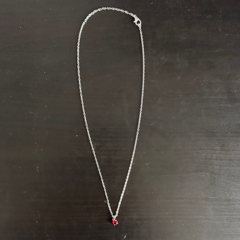 Elegant Silver Necklace with Red Pendant